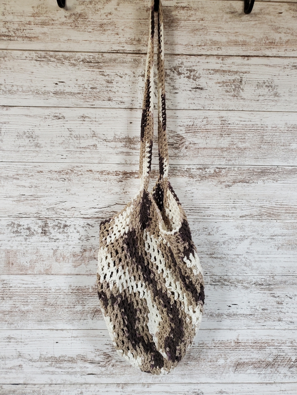Boho Crocheted Market Bag Earth Tone Slouchy Mesh Tote